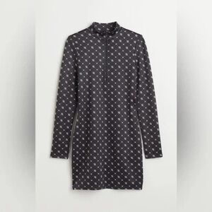 H&M+ | Monogram-Patterned Fitted Dress Black 4X